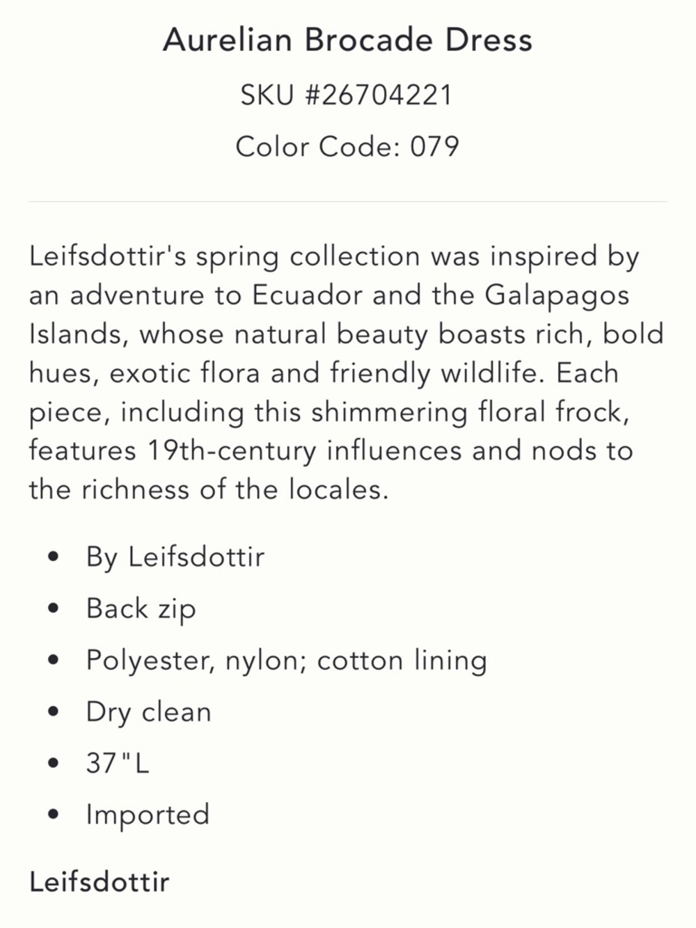 LEIFSDOTTIR ANTHROPOLOGIE‎ Aurelian Brocade Dress Metallic Floral 2 - Picture 13 of 14